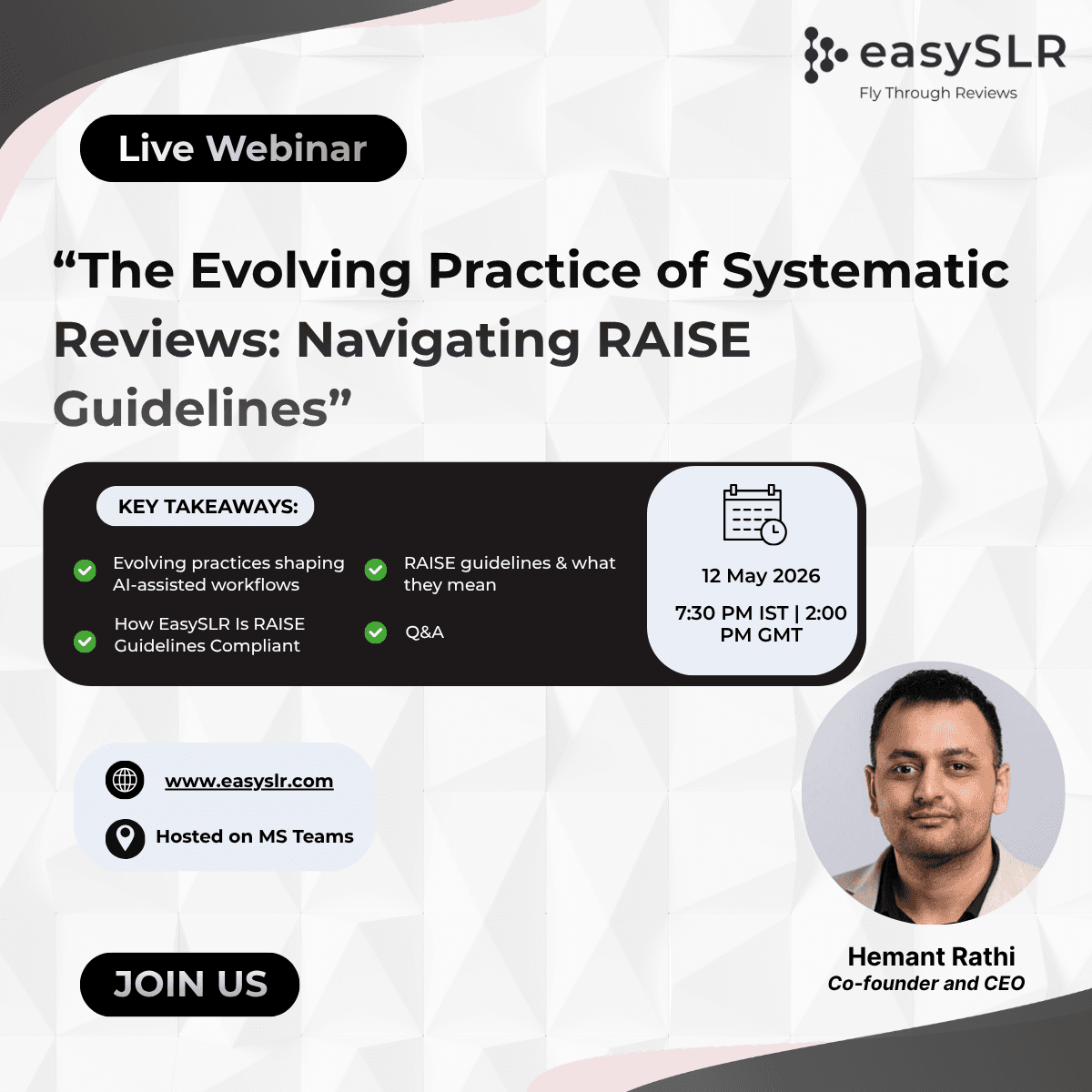 Live Webinar: EasySLR - "The Evolving Practice of Systematic Reviews: Navigating RAISE Guidelines"